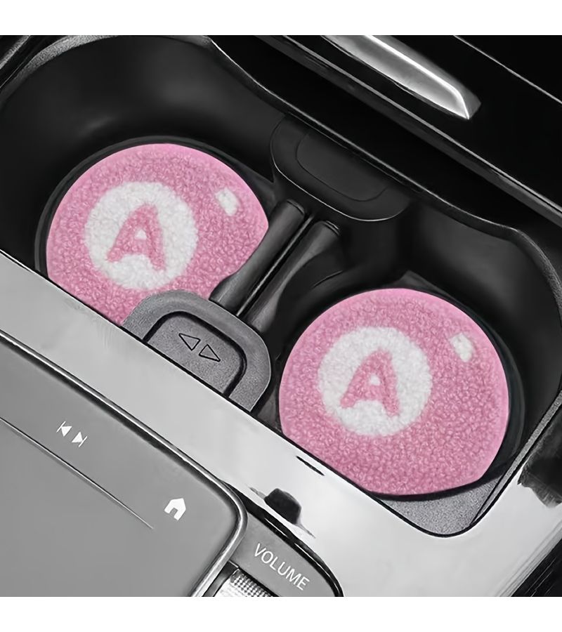 2Pcs Polychrome Plush Letter A Cup Coasters Car Interior Accessories - Image 3