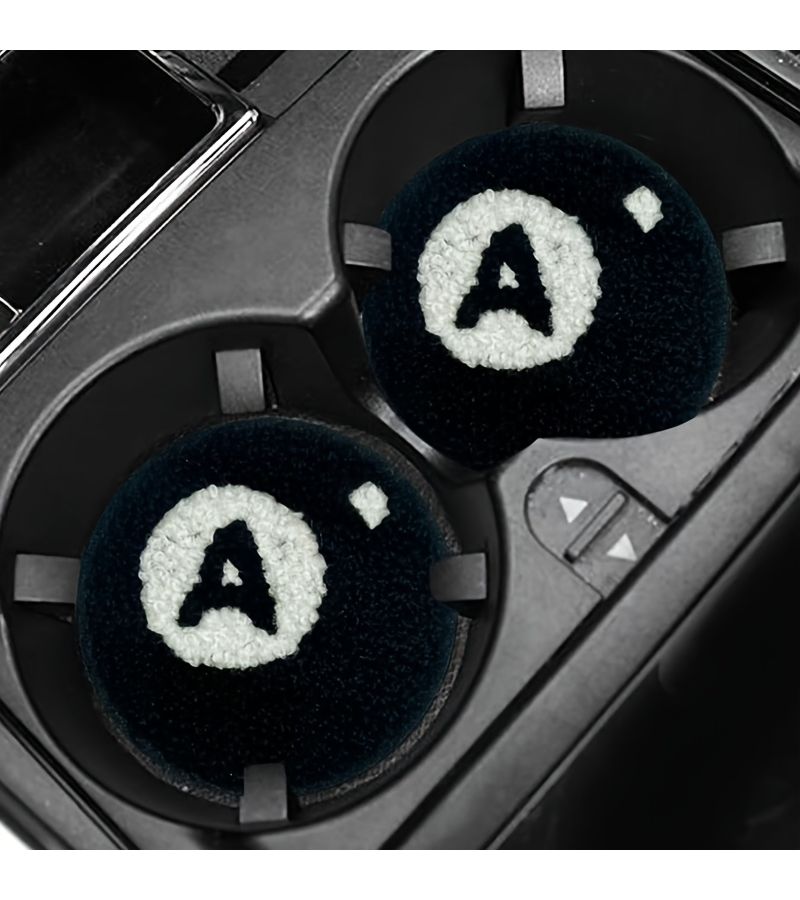 2Pcs Polychrome Plush Letter A Cup Coasters Car Interior Accessories - Image 5