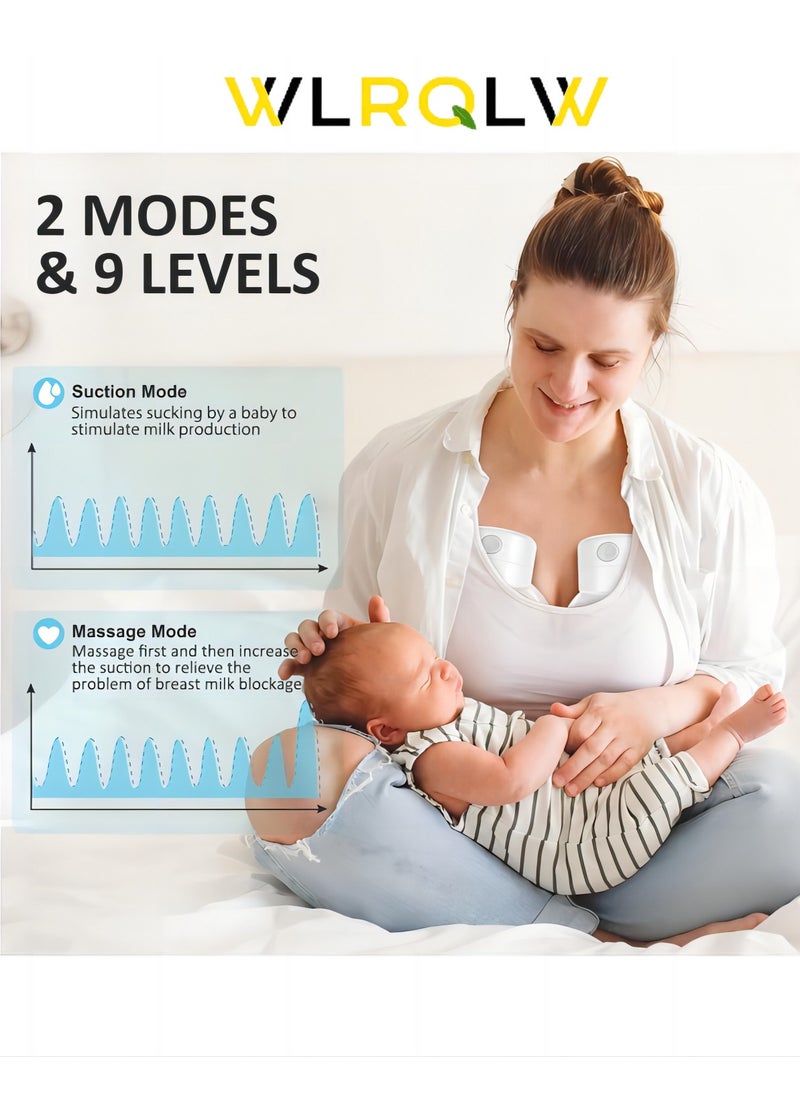 WLRQLW - Hands-Free Wearable Electric Breast Pump With LCD Display, 9 Levels And 2 Rechargeable Modes And Massage Mode - Image 1