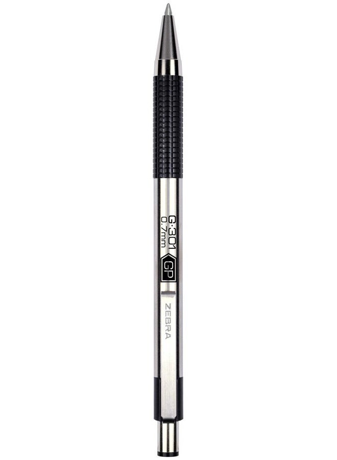 Zebra Pen G-301 Retractable Gel Ink Pen, Stainless Steel Barrel, Medium Point, 0.7mm, Black Ink, 1-Pack - Image 2