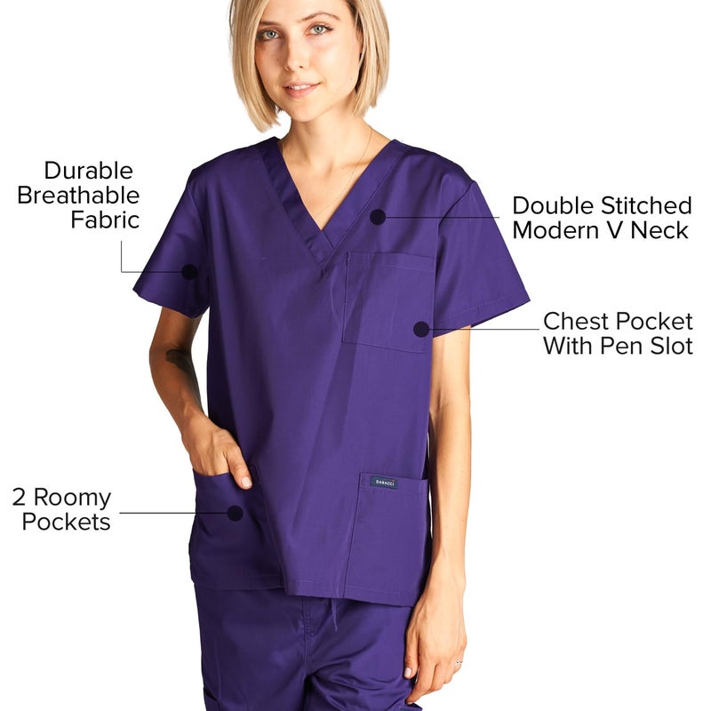 Dagacci Medical Uniform Womens and Mens Scrub Set Unisex Medical Scrub Shirt Top and Pant, Purple, Small, Short Sleeve - Image 4