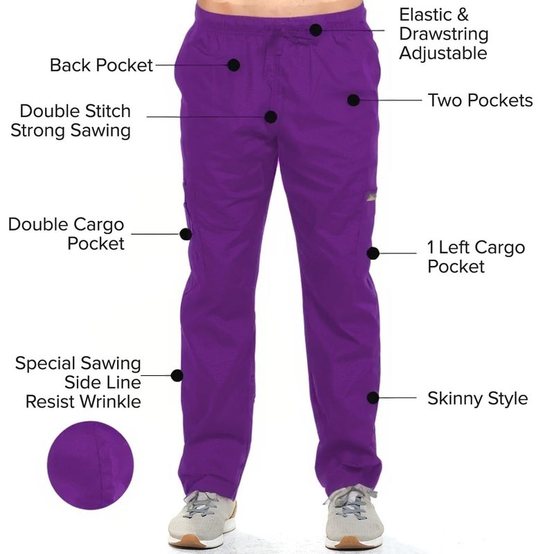 Dagacci Medical Uniform Womens and Mens Scrub Set Unisex Medical Scrub Shirt Top and Pant, Purple, Small, Short Sleeve - Image 5
