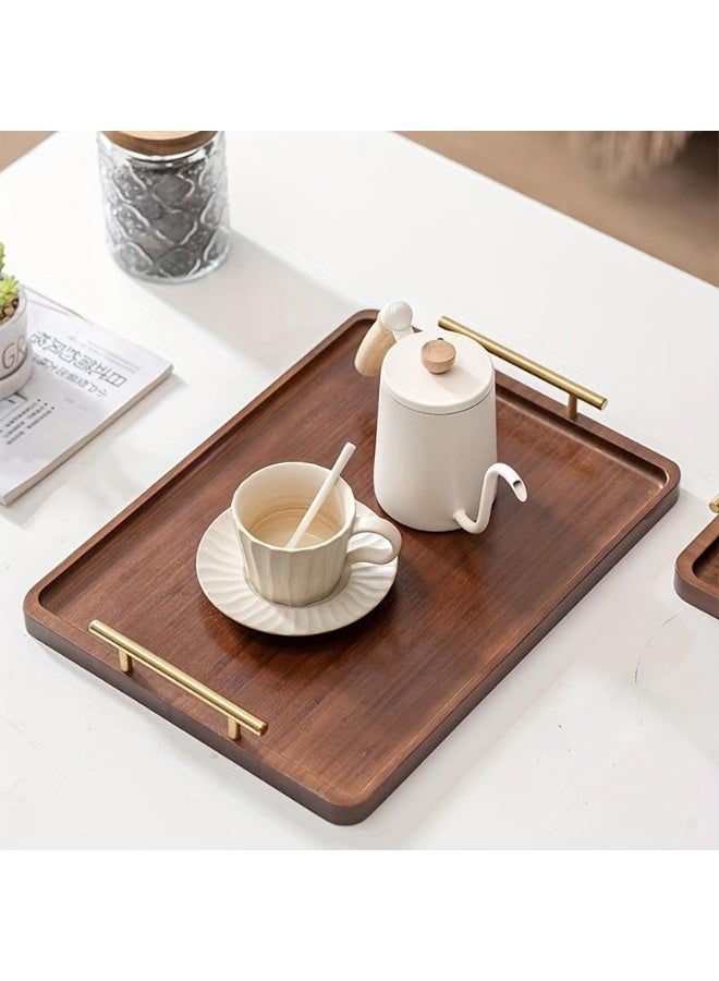 GUDOO صينية خشبية، صينية تقديم كبيرة من الخيزران مع مقابض، صينية للوجبات الخفيفة، صينية للحلويات، صينية للإفطار والعشاء، صينية طعام للحلويات والكيك وأكواب الشاي والقهوة، صينية تقديم مناسبة للمنزل والفندق والمطعم، مقاس كبير 40×30×2 سم. - Image 1