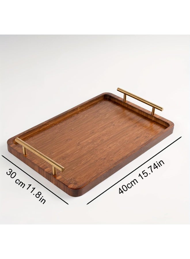 GUDOO صينية خشبية، صينية تقديم كبيرة من الخيزران مع مقابض، صينية للوجبات الخفيفة، صينية للحلويات، صينية للإفطار والعشاء، صينية طعام للحلويات والكيك وأكواب الشاي والقهوة، صينية تقديم مناسبة للمنزل والفندق والمطعم، مقاس كبير 40×30×2 سم. - Image 2