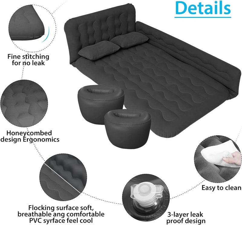 ISWEES Car Bed SUV Air Mattress, Car Air Mattress with Electric Pump, 2 Inflatable Pillows and 2 Footrests for Back Seat, Side Seat,Trunk Sleeping, Thickened Camping Bed - Black - Image 4