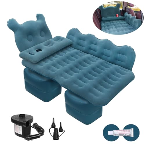 ISWEES Car Bed SUV Air Mattress, Car Air Mattress with Electric Pump, 2 Inflatable Pillows and 2 Footrests for Back Seat, Side Seat,Trunk Sleeping, Thickened Camping Bed - Black - Image 1