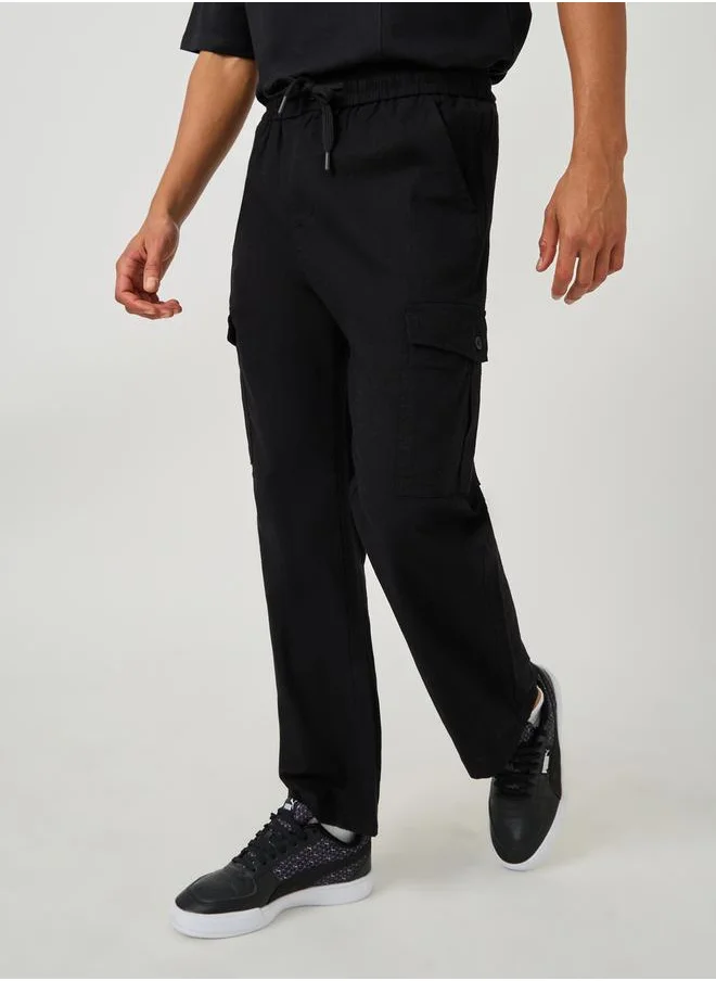 فورت كولينز Solid Cotton Straight Leg Cargo Pants