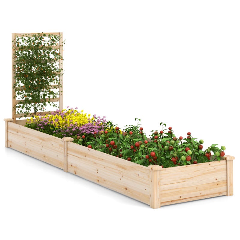 HAPPYGRILL Raised Garden Bed with Trellis, Wooden Garden Box with Divided Space for Vegetables, Flowers, Fruits, Climbing Plants, Outdoor Elevated Planter Box for Yard Patio, 93â€L x 25â€W x 40â€H - Image 1