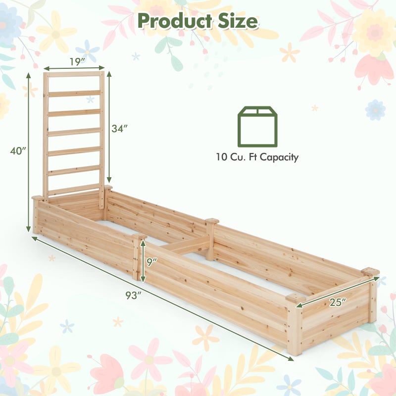 HAPPYGRILL Raised Garden Bed with Trellis, Wooden Garden Box with Divided Space for Vegetables, Flowers, Fruits, Climbing Plants, Outdoor Elevated Planter Box for Yard Patio, 93â€L x 25â€W x 40â€H - Image 4