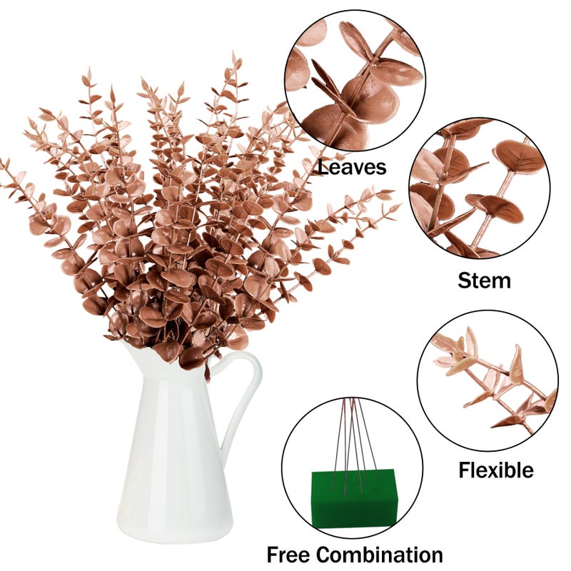 FEQO 36 Pcs Artificial Eucalyptus Stems Dark Brown Leaves Faux Eucalyptus Stems Branches 15 inch for Wedding Bouquet Home Deco - Image 3