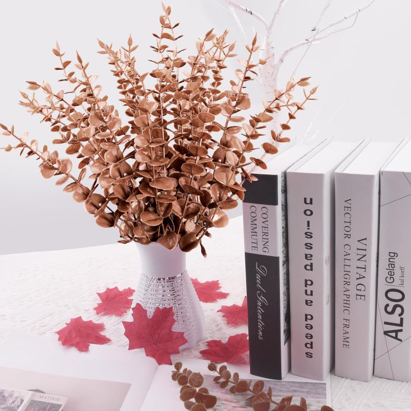 FEQO 36 Pcs Artificial Eucalyptus Stems Dark Brown Leaves Faux Eucalyptus Stems Branches 15 inch for Wedding Bouquet Home Deco - Image 5