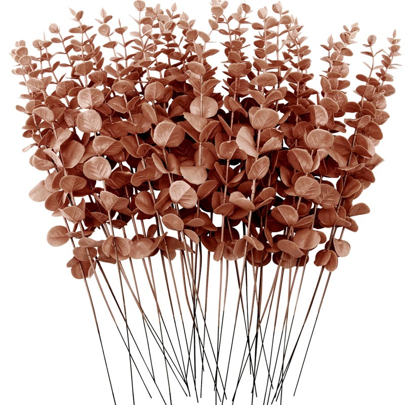 FEQO 36 Pcs Artificial Eucalyptus Stems Dark Brown Leaves Faux Eucalyptus Stems Branches 15 inch for Wedding Bouquet Home Deco - Image 1