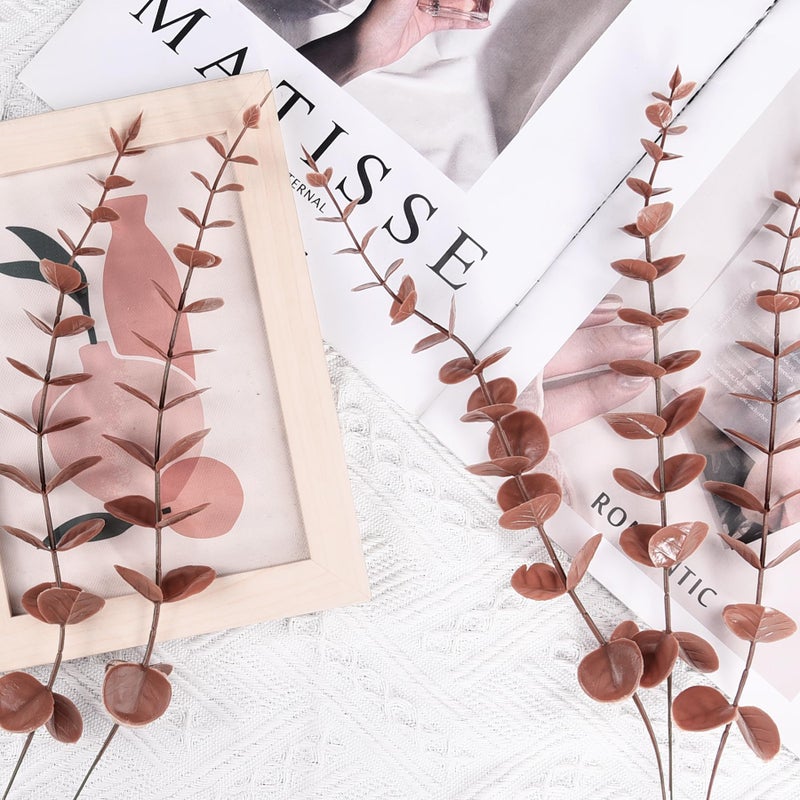 FEQO 36 Pcs Artificial Eucalyptus Stems Dark Brown Leaves Faux Eucalyptus Stems Branches 15 inch for Wedding Bouquet Home Deco - Image 2