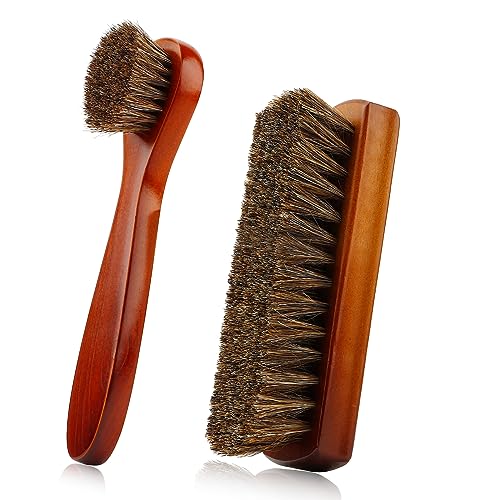 Zanzike Shoe Brush, Shoe Cleaning Brush, 2 Pieces Horsehair Shoe Brush, Boot Brush, Horse Hair Brush for Leather, Shoe Brushes for Cleaning, Leather Shoes Boot Cleaning Brush Care Clean Dauber Applicators - Image 1