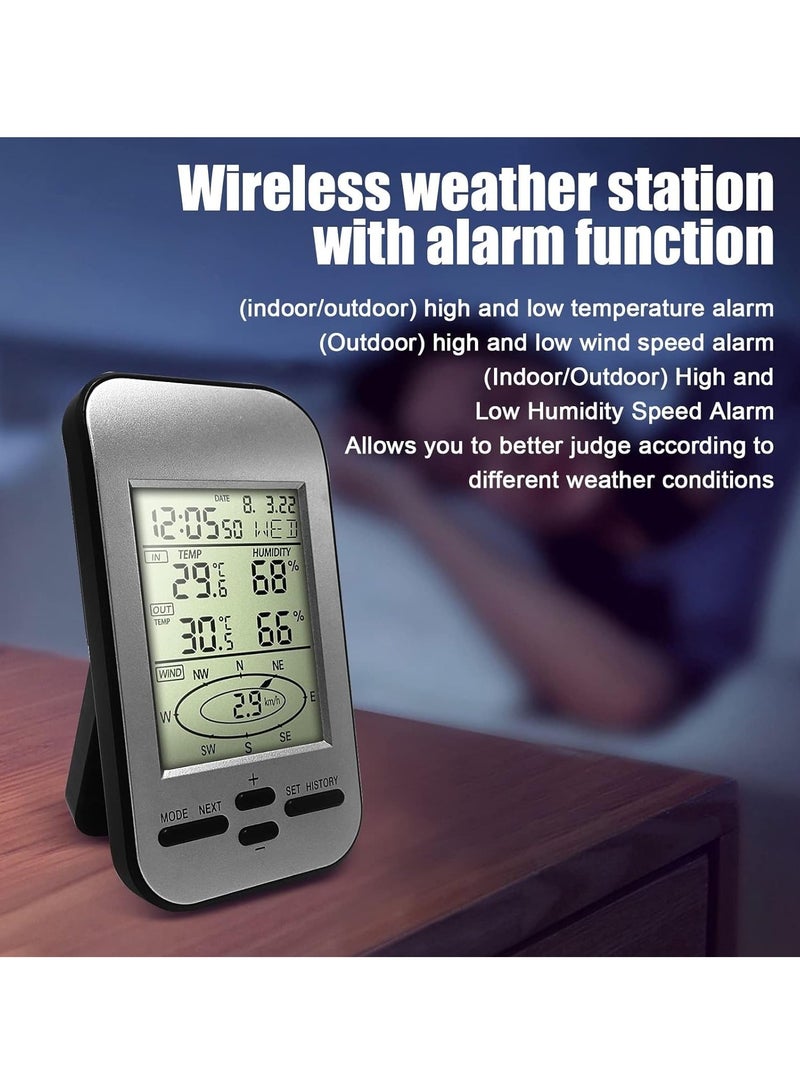 Home Wireless Weather Stations, Multifunctional Wireless Weather Station with Measure Temperature, Humidity, Wind Speed/Wind Direction, Alarm Clock - Image 3