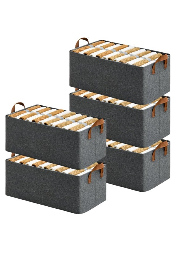 فالمر صندوق تخزين ملابس منظم من 5 قطع من القماش بإطار فولاذي وحاوية تخزين قابلة للطي صندوق تخزين قماش كبير 44*30*20 سم (عبوة من 5 قطع باللون الرمادي) - Image 1