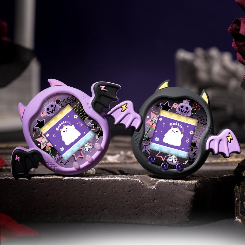 BUBBLELOGUS Devil Wing Case for Tamagotchi Uni, Silicone Cover with Holographic Laser Faceplate Sticker & Star Dust Plug, 3-in-1 Set (Purple) - Image 5