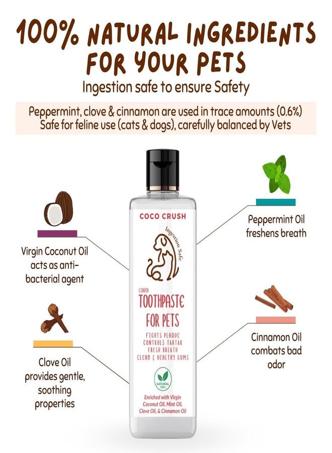 Coco Crush مجموعة كوكو كراش للعناية بصحة أسنان الحيوانات الأليفة - معجون أسنان سائل طبيعي 100%، وفرشاة أسنان، وبلسم للقدمين للقطط والكلاب (200 غرام معجون أسنان، وفرشاة، و25 غرام بلسم؛ 225 غرام) - Image 2