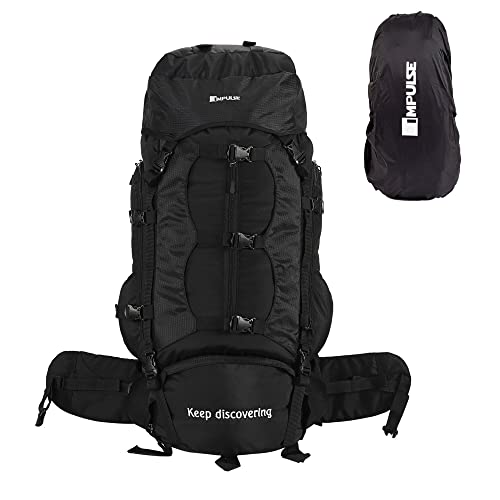 Impulse Men's Buckle Up Waterproof 4 Compartment Rucksack with Rain Cover, 90 L (Black) - Image 1