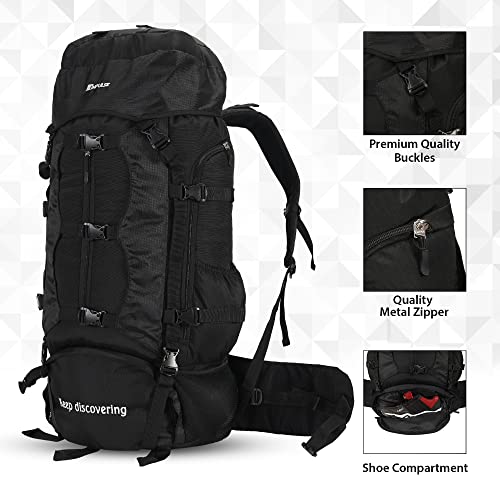 Impulse Men's Buckle Up Waterproof 4 Compartment Rucksack with Rain Cover, 90 L (Black) - Image 4