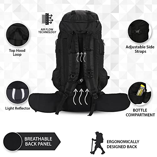 Impulse Men's Buckle Up Waterproof 4 Compartment Rucksack with Rain Cover, 90 L (Black) - Image 3