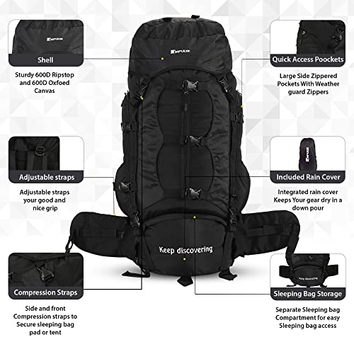 Impulse Men's Buckle Up Waterproof 4 Compartment Rucksack with Rain Cover, 90 L (Black) - Image 2