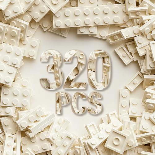 RWDTER 320 Piece Building Plate Bulk 8 Sizes of Mixed Classic Plate Parts Compatible with Lego and Other Brands Suitable for Boys and Girls Aged 6 White - Image 1