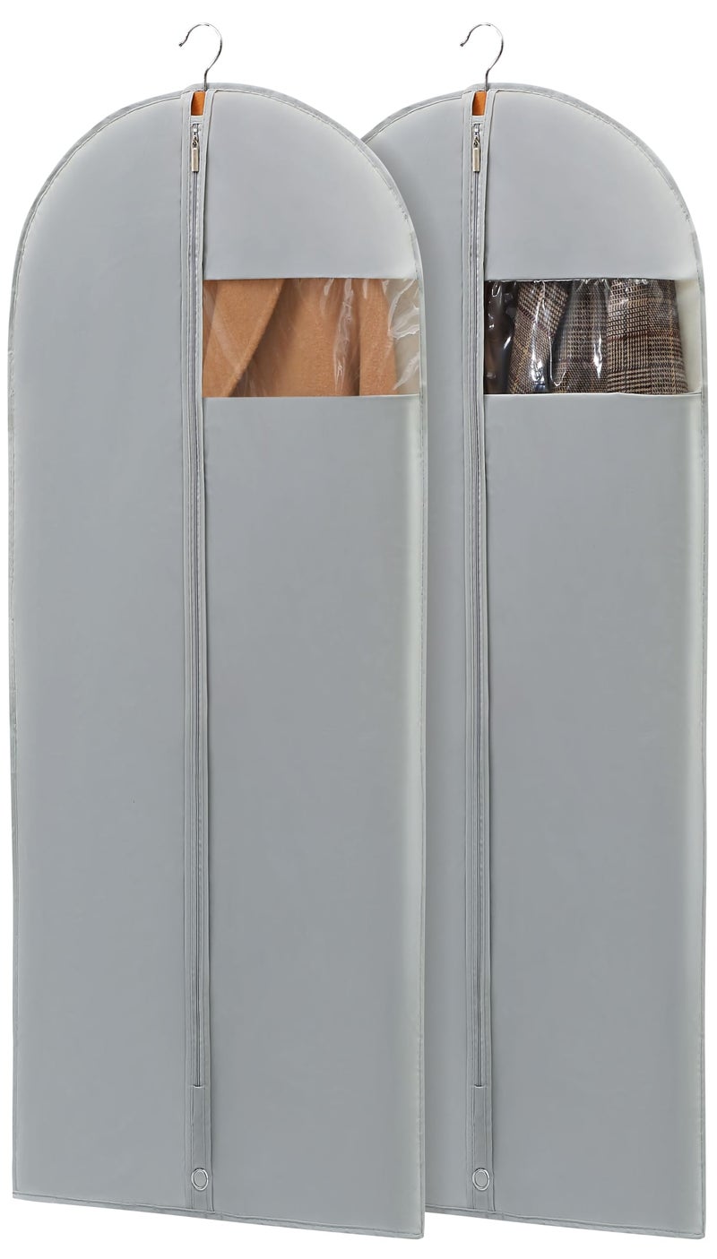 Perber Dress Bags for Gowns 65 Long Garment Bags for Hanging Clothes Dress Garment Bag Grey Dress Cover with Clear Window for Dresses Coats Uniforms 2 Pack