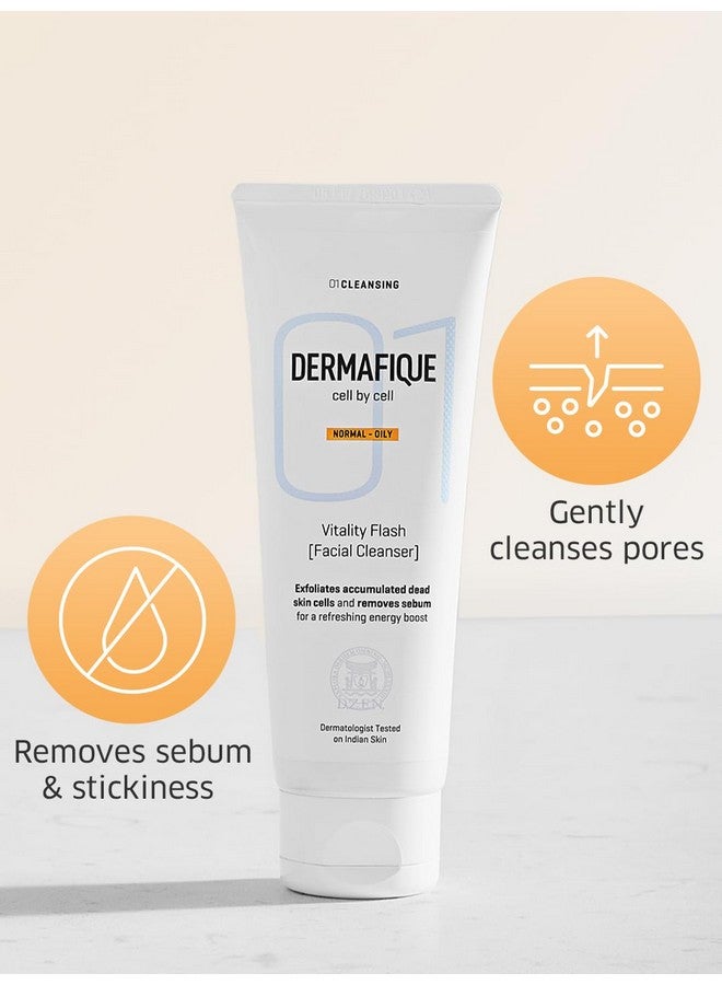 Dermafique Vitality Flash Facial Cleanser - 100ml, Orange Zest Extract Removes Sebum (Oil), Face Wash with Micro Pearls Exfoliator | Soap, Paraben & Alcohol Free | Dermatologist Tested - Image 5