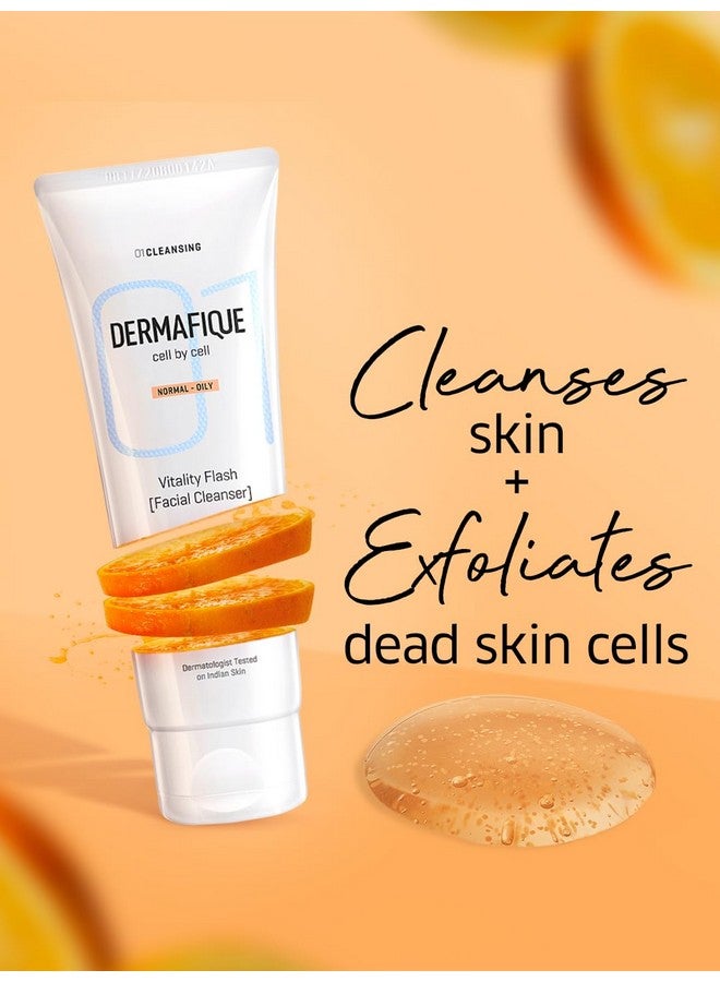 Dermafique Vitality Flash Facial Cleanser - 100ml, Orange Zest Extract Removes Sebum (Oil), Face Wash with Micro Pearls Exfoliator | Soap, Paraben & Alcohol Free | Dermatologist Tested - Image 4