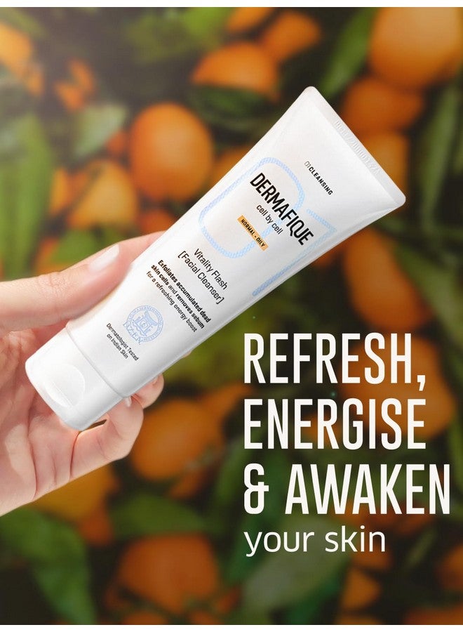 Dermafique Vitality Flash Facial Cleanser - 100ml, Orange Zest Extract Removes Sebum (Oil), Face Wash with Micro Pearls Exfoliator | Soap, Paraben & Alcohol Free | Dermatologist Tested - Image 3