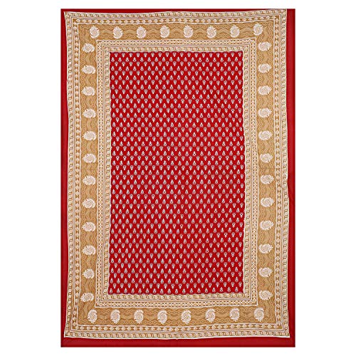 ART WORLD Queen Size Double Bed Sheet with Pillow Covers Pure Cotton Rajasthani Jaipuri Traditional Printed Bedcover (Red, Queen) - Image 3