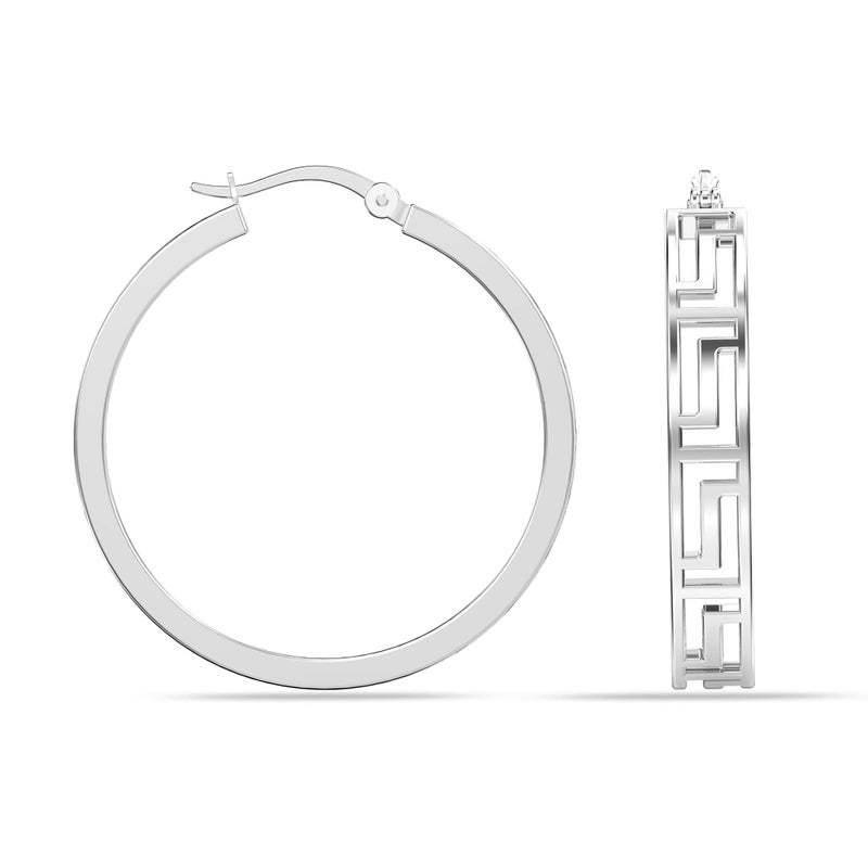 Lecalla Womens 925 Sterling Silver Bis Hallmarked Greek Wall Cut-Out Hoop Earrings | Rakhi Gift For Sister - Image 1
