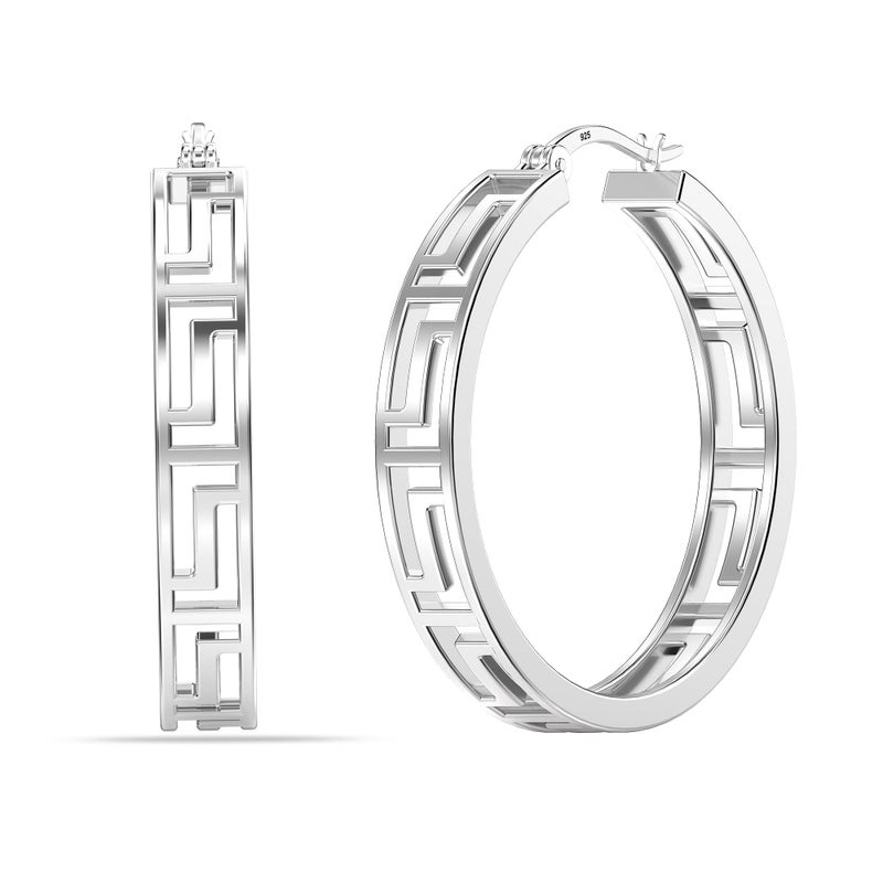 Lecalla Womens 925 Sterling Silver Bis Hallmarked Greek Wall Cut-Out Hoop Earrings | Rakhi Gift For Sister - Image 3