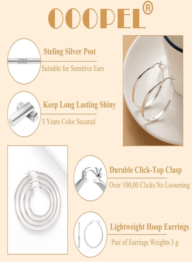 OOOPEL 3mm Wide Large Hoop Earrings for Women Hypoallergenic 925 Sterling Silver Post Gold Hoop Earrings Lightweight Silver Hoop Earrings for Women Oversize Big Gold Hoops 30/40/50/60MM, 50mm, Silver, - Image 3