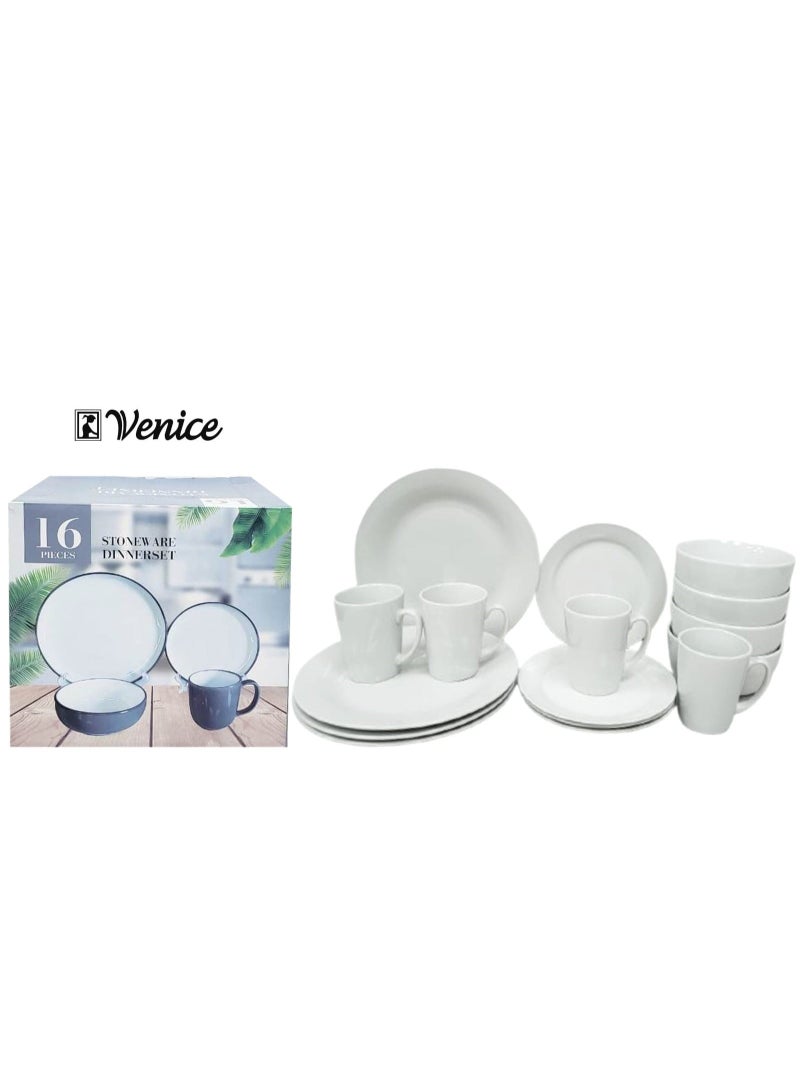 VENICE Stoneware 16-Piece Dinnerware Set – Elegant Plates and Bowls for Dining, Serving & Everyday Kitchen Use
