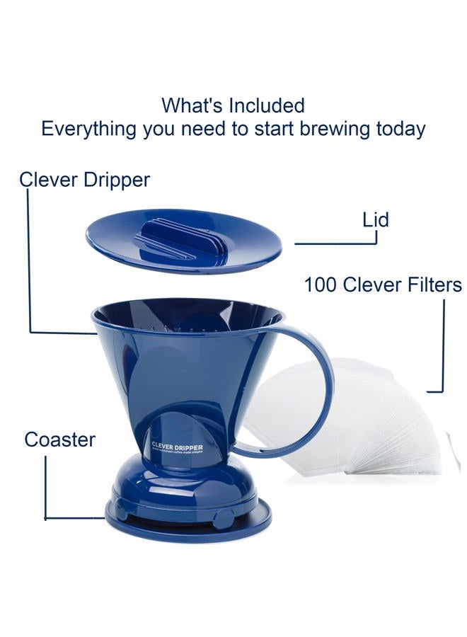 clever Coffee Dripper and Filters, Large 18 oz (Royal Blue)| Barista's Choice| Safe BPA Free Plastic|Includes 100 Filters - Image 2
