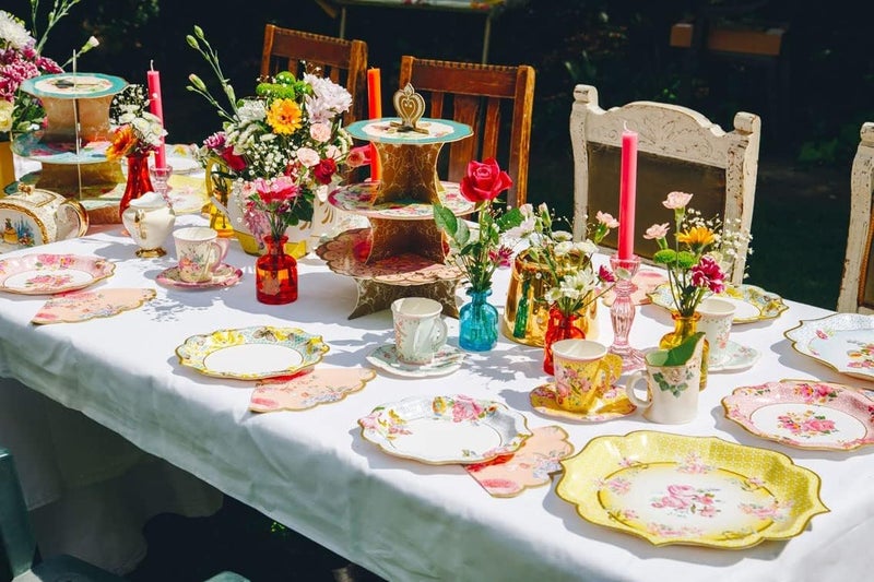 Excefore Vintage Floral Afternoon Tea Party Plates Disposable Tableware for Birthday, Garden Party, Baby Shower, Wedding, Anniversary Pack of 24 (17cm), Pink - Image 2