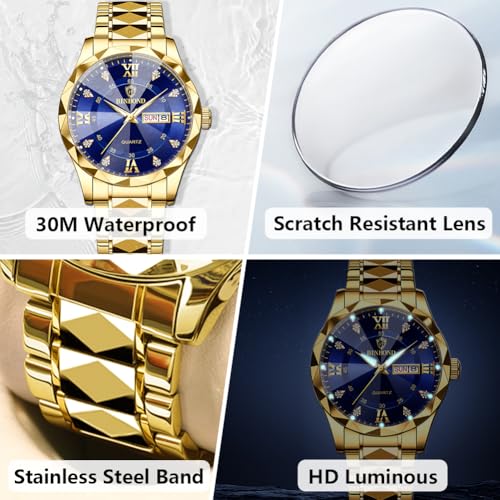 BINBOND Watch for Men Luxury Diamond Business Dress Analog Quartz Stainless Steel Casual Date Mens Wrist Watches Waterproof Luminous - Image 4