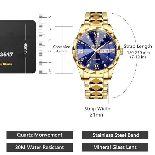 BINBOND Watch for Men Luxury Diamond Business Dress Analog Quartz Stainless Steel Casual Date Mens Wrist Watches Waterproof Luminous - Image 5