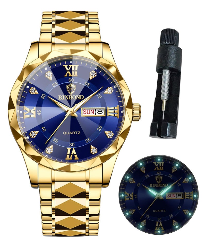 BINBOND Watch for Men Luxury Diamond Business Dress Analog Quartz Stainless Steel Casual Date Mens Wrist Watches Waterproof Luminous - Image 1