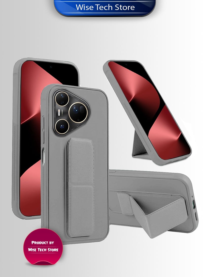 دبليو تيك هواوي بورا 80 ألترا 5G 2025 مقبض يد قابل للطي بحامل مغناطيسي وحزام معصم ومقبض إصبع مع غطاء حديدي مدمج (MCGHSN) - رمادي - Image 1