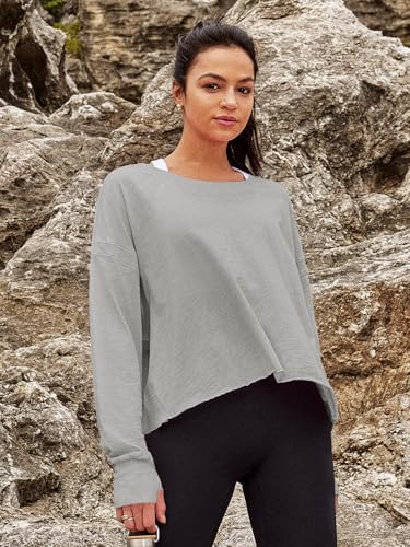 Panadila Womens Open Back Workout Top Long Sleeve Athletic Shirts Casual Crop Running Tee Y2k Yoga TrendyHeather GreyM - Image 3
