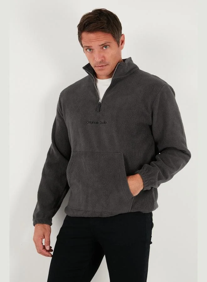 Buratti Regular Fit Half-Zip Stand-Up Collar Soft Textured Sweatshirt Men's SWEAT 59060661