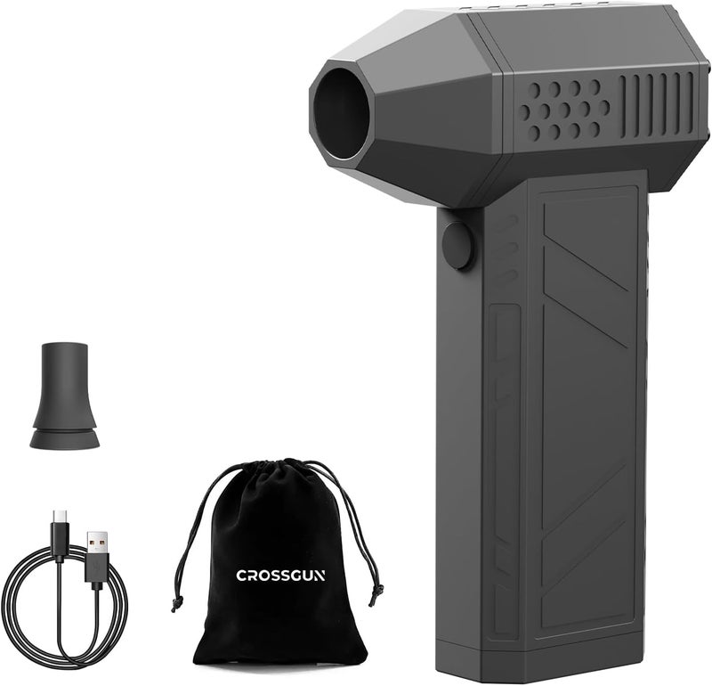 CROSSGUN Compressed Air Duster - Mini Jet Fan - Powerful Cordless Air Duster, 4 Gear Adjustable Electric Air Blower Reusable No Canned Air Duster for PC Car Desk Gaming Motorcycle (Black) - Image 1
