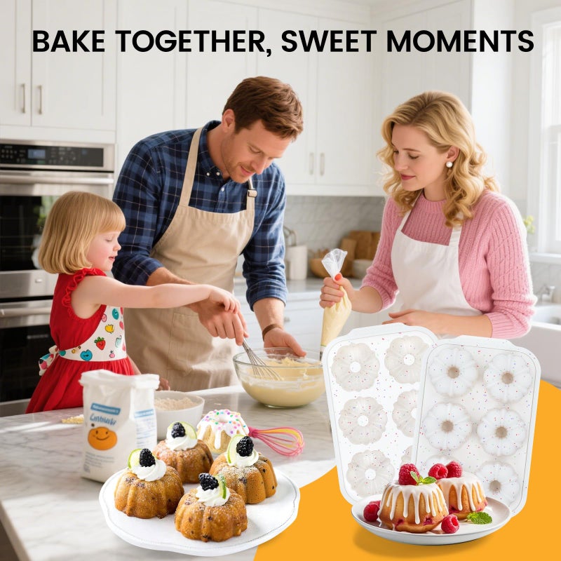 CAKETIME Mini Fluted Tube Pan with Metal Reinforced Frame, 6-Cavity Silicone Nonstick Small Cake Molds 2Pcs for Chocoflan, Donuts, Cornbread, Brownies, Jellies BPA Free - Image 4