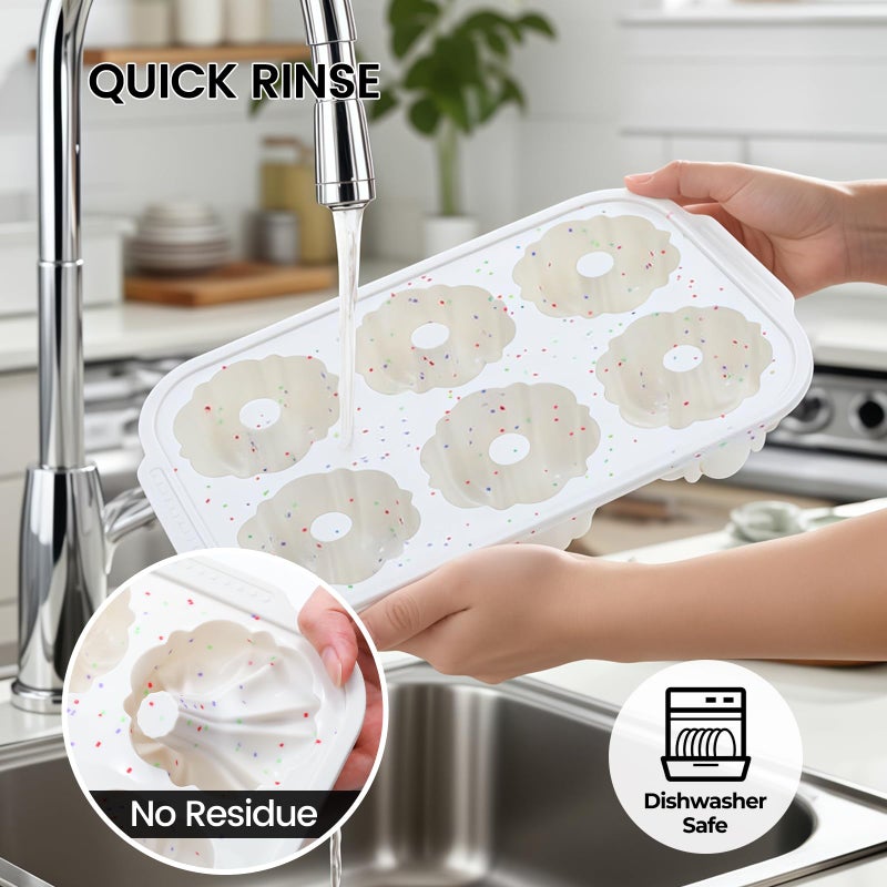 CAKETIME Mini Fluted Tube Pan with Metal Reinforced Frame, 6-Cavity Silicone Nonstick Small Cake Molds 2Pcs for Chocoflan, Donuts, Cornbread, Brownies, Jellies BPA Free - Image 5
