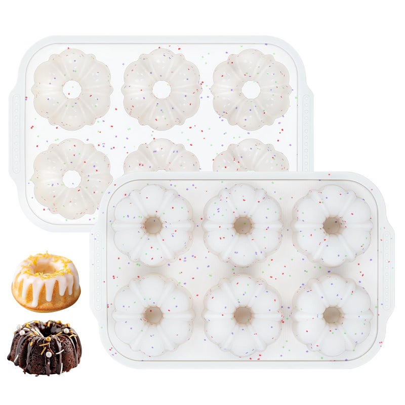 CAKETIME Mini Fluted Tube Pan with Metal Reinforced Frame, 6-Cavity Silicone Nonstick Small Cake Molds 2Pcs for Chocoflan, Donuts, Cornbread, Brownies, Jellies BPA Free - Image 1
