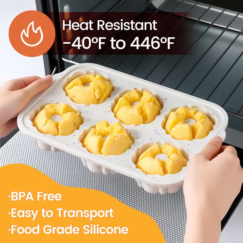 CAKETIME Mini Fluted Tube Pan with Metal Reinforced Frame, 6-Cavity Silicone Nonstick Small Cake Molds 2Pcs for Chocoflan, Donuts, Cornbread, Brownies, Jellies BPA Free - Image 3