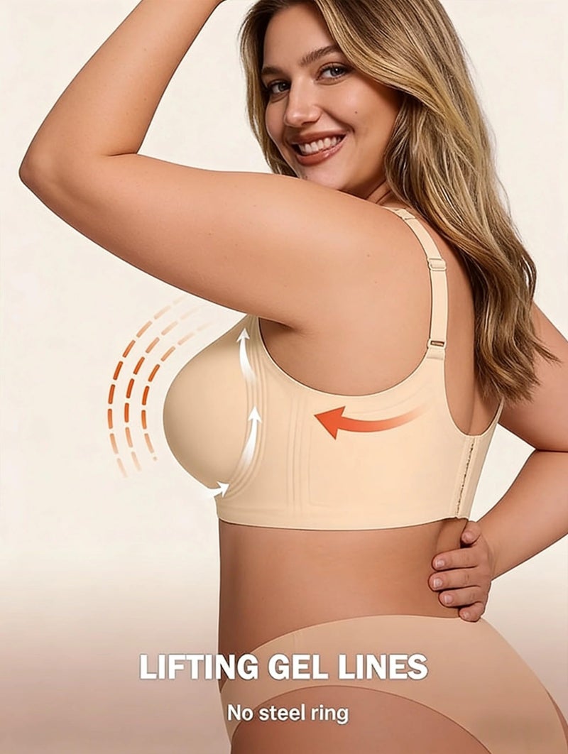 Dopheuor 2026 Wireless Seamless Jelly Plus Size Bras Comfortable No Underwire Supportive Full Coverage Everyday Bra for Older Women Beige - Image 2